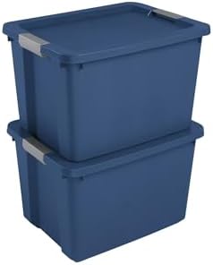 2 Pack 20 Gal Storage Bins with Lids, Stackable Blue Totes Heavy Duty by Unknown