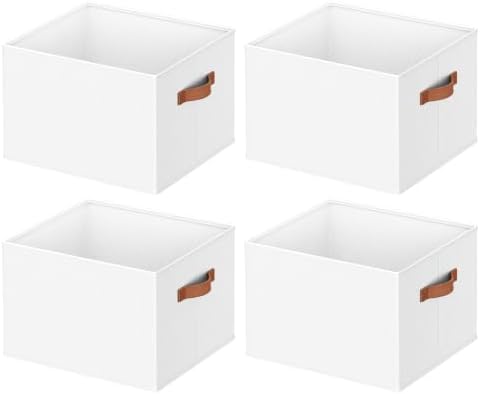 4 Pack Large Closet Storage Baskets Bins for Shelves, Collapsible Fabric Closet Organizers and Storage with Polyester Handles, Decorative Baskets for Organizing Clothes, Towels, Linen Closet 14"x10" by DiMJ