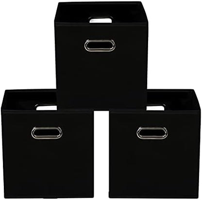 Yunkeeeper storage bins Cubes, Fabric Cube Organizer with Handle, Foldable Cube Bins for Cloth or Accessary Storage, 11x11x11, Set of 3, (Black) by Yunkeeper