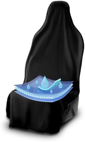 UltraSport Waterproof Towel Car Seat Cover, Universal Fit, Sweatproof & Odor-Resistant Front Seat Protector, Quick-Dry, Machine Washable for Gym, Pets, Travel, Outdoor Adventures, Black by WaterproofSeatShield