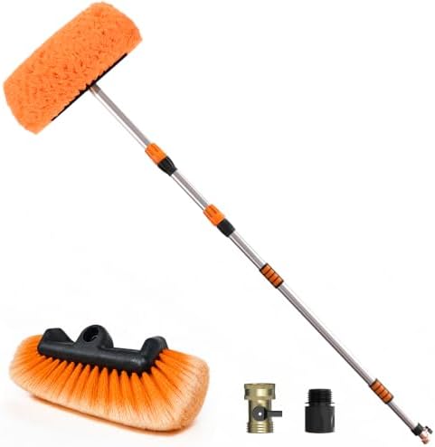 SISUPASSIE 12FT Car Wash Brush with Long Handle, 12-Inch Soft Bristle Car Cleaning Brush for Cleaning RV, Truck, Boat, Solar Panels, Orange by Focusonproduct