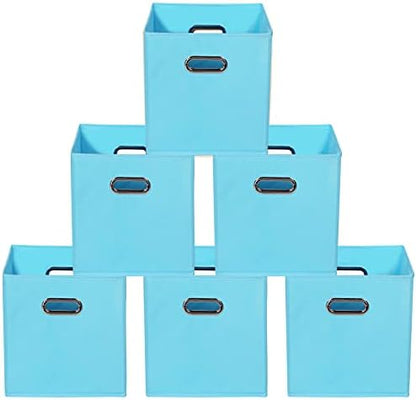 Yunkeeeper storage bins Cubes, Fabric Cube Organizer with Handle, Foldable Cube Bins for Cloth or Accessary Storage, 11x11x11, Set of 6, (Blue by Yunkeeper