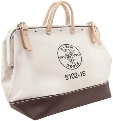 Klein Tools 5102-16 Heavy Duty Natural Canvas Tool Bag, Tool Tote, Multi-Purpose Bag with Wide Hinged Opening and Leather Handles, 16-Inch by Unknown