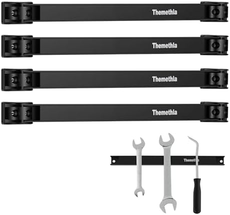 12" Magnetic Tool Holder Strip, 4 Pieces Black Metal Tool Organizer Rack with Stainless Steel Surface, Magnet Bar for Garage Workshop, Easy To Install with Mounting Screws by Themethla