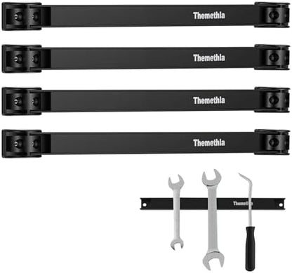 12" Magnetic Tool Holder Strip, 4 Pieces Black Metal Tool Organizer Rack with Stainless Steel Surface, Magnet Bar for Garage Workshop, Easy To Install with Mounting Screws by Themethla
