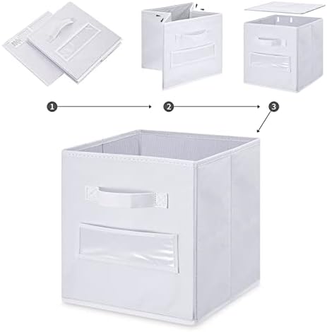 Fabric storage cubes (Set of 10) 11 Inch Cube Storage Bin, cube storage with 8 Labels Window Cards & a Pen, Foldable cube organizer bins, 11x11 storage bin, Cubby Organizer bins, White - Image 4