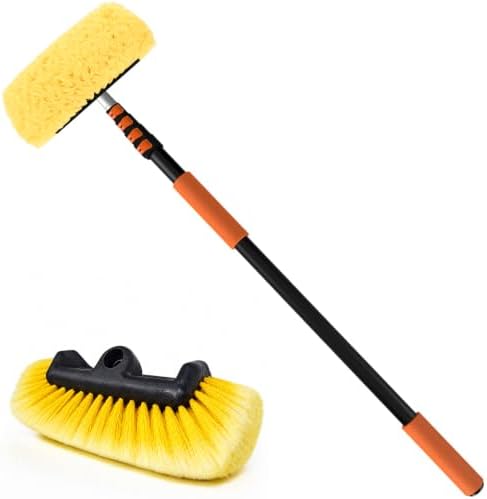 SISUPASSIE Car Wash Brush, 20FT Telescopic Car Wash Brush with Long Handle, 12-Inch Soft Bristle Car Cleaning Brush for Cleaning Car, RV, Truck, Boat, Solar Panels by Focusonproduct
