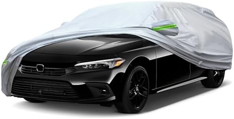 Full Car Cover Universal 6 Layers Outdoor Thicked All Weather Cover, Sunshield, Waterproof, Snow Proof, UV Proof, Scratch Proof, Bird Droppings, 6 Reflective Strips, Fits Sedans up to 181" by QUYDDC