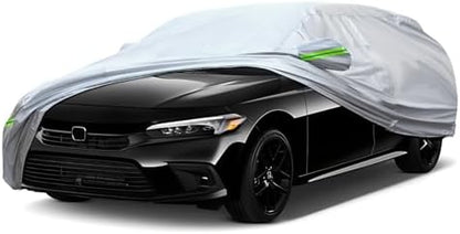 Full Car Cover Universal 6 Layers Outdoor Thicked All Weather Cover, Sunshield, Waterproof, Snow Proof, UV Proof, Scratch Proof, Bird Droppings, 6 Reflective Strips, Fits Sedans up to 181" by QUYDDC