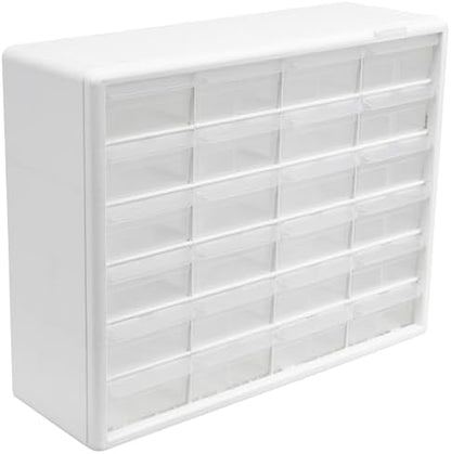 Akro-Mils 24-Drawer Plastic Storage Cabinet, 20" W x 6" D x 16" H, White by Akro-Mils