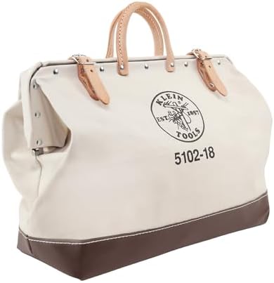 Klein Tools 5102-18 Heavy Duty Natural Canvas Tool Bag, Tool Tote, Multi-Purpose Bag with Wide Hinged Opening and Leather Handles, 18-Inch by Unknown