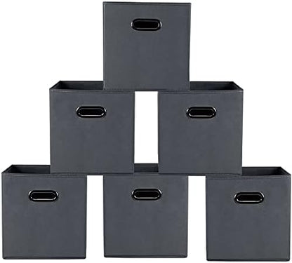 Yunkeeeper storage bins Cubes, Fabric Cube Organizer with Handle, Foldable Cube Bins for Cloth or Accessary Storage, 11x11x11, Set of 6, (Gray) by Yunkeeper