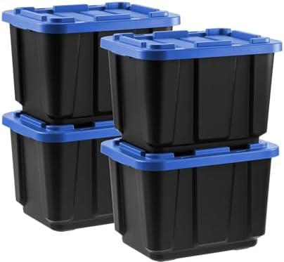 4 Pack 12 Gallon Heavy Duty Plastic Storage Bins with Lids, Stackable Garage Organizer Totes, Durable Utility Containers with Reinforced Handles for Garage, Workshop, Basement by Unknown