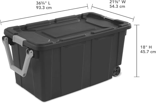Sufeasdf Wheeled Industrial Tote 40 Gallon/151 Liter Black Lid & Base w/Racer Red Handle & Latches - Image 4