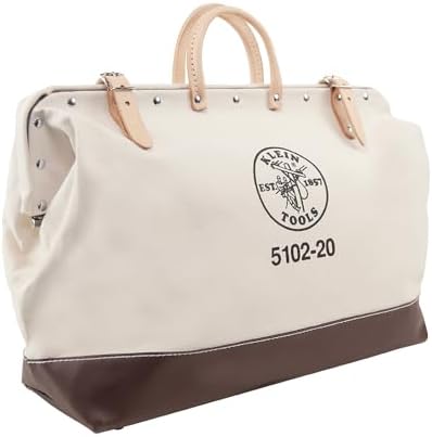 Klein Tools 5102-20 Heavy Duty Natural Canvas Tool Bag, Tool Tote, Multi-Purpose Bag with Wide Hinged Opening and Leather Handles, 20-Inch by Unknown