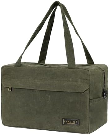 16OZ Waxed Canvas Tool Storage Bag, Heavy Duty Hand Tools Organizer with Hidden Zipper Pocket & 4 Internal Slots & Carrying Handle | Army Green | Multi-Purpose Tool Bag for Mechanic Electrics - S by Kaaltisy