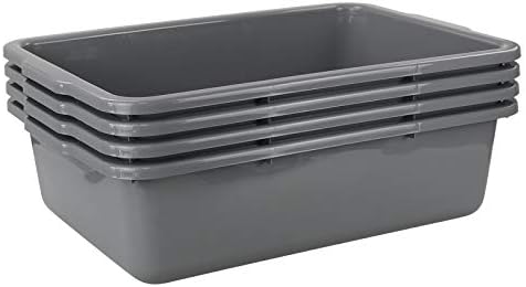 4-Pack Large Plastic Bus Box, Commercial Tote Box, 32 L, Grey by Eagrye