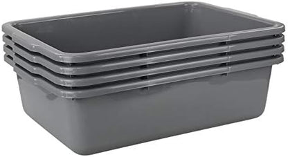 4-Pack Large Plastic Bus Box, Commercial Tote Box, 32 L, Grey by Eagrye
