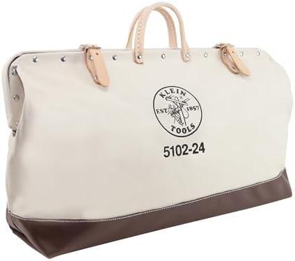 Klein Tools 5102-24 Heavy Duty Natural Canvas Tool Bag, Tool Tote, Multi-Purpose Bag with Wide Hinged Opening and Leather Handles, 24-Inch by Unknown