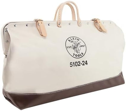 Klein Tools 5102-24 Heavy Duty Natural Canvas Tool Bag, Tool Tote, Multi-Purpose Bag with Wide Hinged Opening and Leather Handles, 24-Inch by Unknown