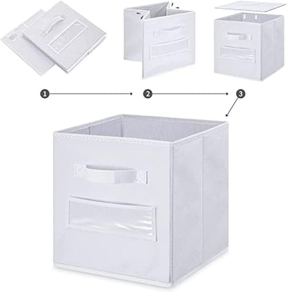 13x13x13 storage cube bins(Set of 8)Fabric storage cubes with 8 Labels Window Cards & a Pen,storage cubes 13x13, storage bin, Collapsible 13 inch cube storage bins,Cubby Organizer Boxes, White - Image 4