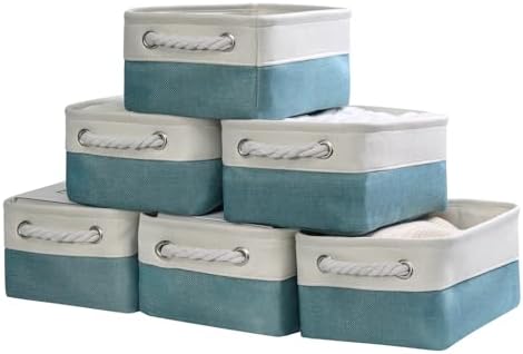Organization and Storage Basket for Organizing - 12X8X5.2 inch 6 Pack Fabric Cube Storage Bin Collapsible Baskets for Shelves, Storage Box for Cloth Decorative room (White & Green) by Sacyic