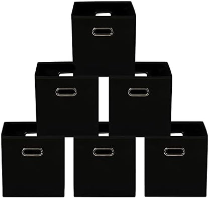 Yunkeeeper storage bins Cubes, Fabric Cube Organizer with Handle, Foldable Cube Bins for Cloth or Accessary Storage, 11x11x11, Set of 6, (black) by Yunkeeper