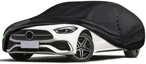 16-Layer 600D Heavy Duty All Weather Car Cover, Waterproof UV Snow Dust Scratch Resistant Universal Full Cover for Sedan 188"-198" 15.6-16.5 ft Outdoor Indoor Black by QUYDDC
