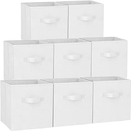 Criusia Storage Cubes - 11 Inch Heavy Duty Fabric Storage Bins for Shelves Closet Cube Organizer - 8 Pack Collapsible Cube Storage Bins Baskets for Clothes Blankets Toys - Nursery Organization (White) by Criusia