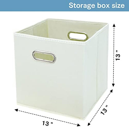 Black Fabric Cubby Storage Bins,13x13x13 Inches ,Cube Organizer Bin Foldable Storage Boxes with Dual Handles Fabric Organizer Box and collapsible Storage basket,Set of 3,Creamy-White - Image 2