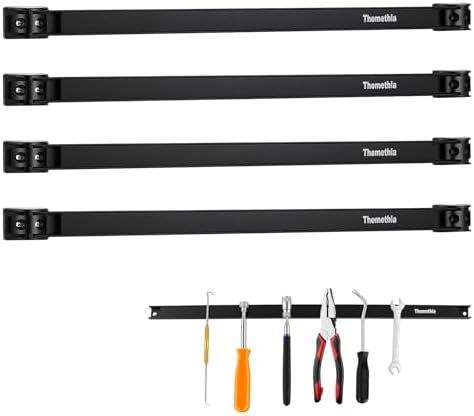 18" Magnetic Tool Holder Strip, 4 Pieces Black Metal Tool Organizer Rack with Stainless Steel Surface, Magnet Bar for Garage Workshop, Easy To Install with Mounting Screws by Themethla