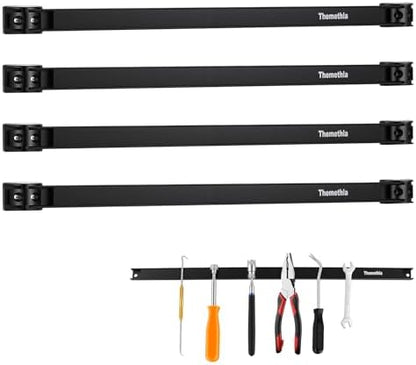 18" Magnetic Tool Holder Strip, 4 Pieces Black Metal Tool Organizer Rack with Stainless Steel Surface, Magnet Bar for Garage Workshop, Easy To Install with Mounting Screws by Themethla
