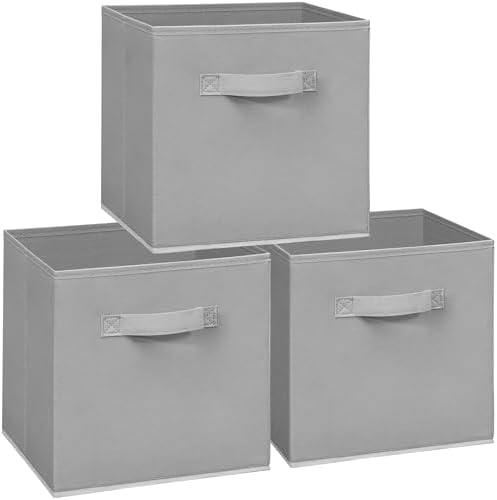 11x11 Storage Bins, Set of 3 Storage Cubes, Collapsible Cube Storage Box, Fabric Closet Organizers with Handles for Home, Office, Closet Shelf Cabinet, Bookcase, Grey by Unknown