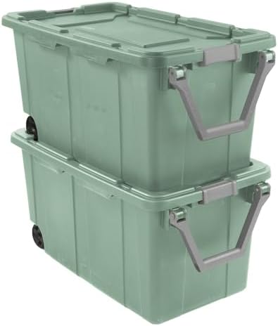 2 Pack 40 Gallon Heavy-Duty Wheeled Storage Bins (Green) by Unknown