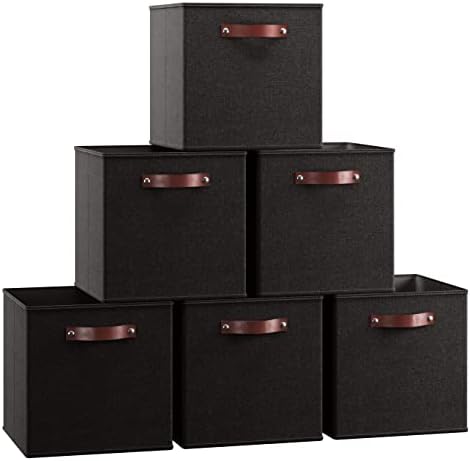 Ornavo Home 13x13 Foldable Fabric Storage Cube Bins, 6 Pack, Black by OrnavoHome