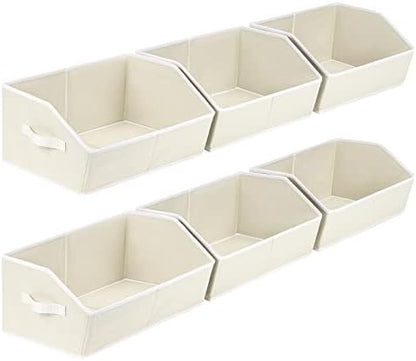 Homsorout Organizer Bins Cube Storage - Trapezoid Storage Bin 6 Pack, Fabric Baskets for Organizing, Large Storage Basket for Shelves, Closet Organizers for Toys, Clothes, Towels (Beige) by Homsorout