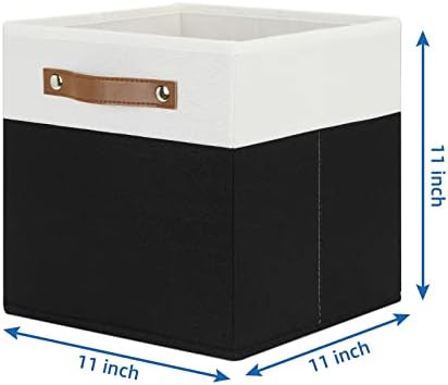 Temary 11 inch Cube Storage Bin 4 Pack Fabric Storage Cubes for Home, Fabric Storage Bin Storage Cube Bins with Leather Handles(White&Black) - Image 2