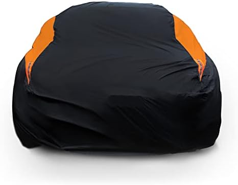 MORNYRAY Waterproof All Weather Snowproof UV Protection Windproof Outdoor Full car Cover, Universal Fit for Sedan (Fit Sedan Length 194-206 inch, Orange) by MORNYRAY