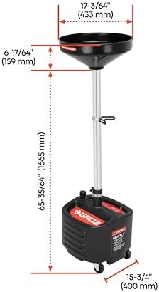 Groz 8 Gallon Waste Oil Drain Pan - Wheeled, Adjustable Height, Spill-Proof Design, Tool Storage (44605) - Image 6