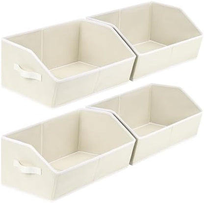 Homsorout Cube Storage Organizer - Large Bins with Handle, Trapezoid Organizing Baskets for Shelves, Decorative Storage Baskets for Clothes, Blankets, Books, 4 Pack, Beige by Homsorout