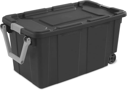 Sufeasdf Wheeled Industrial Tote 40 Gallon/151 Liter Black Lid & Base w/Racer Red Handle & Latches - Image 3