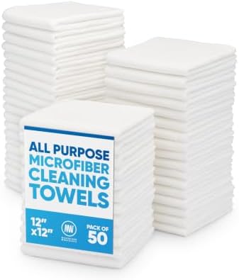 12" x 12" Microfiber Cleaning Cloths (50 Pack) - Reusable Towels, Wash Rags, Dust Cloth, All-Purpose: Kitchen, Dish, Cars, Shop, Glass (White) by MicrofiberWholesale