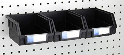 Pegboard Bins - 3 Pack Black Large - Hooks to Any Peg Board - Organize Hardware, Accessories, Attachments, Workbench, Garage Storage, Craft Room, Tool Shed, Hobby Supplies, Small Parts by RightArrange