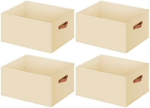4 Pack Large Closet Storage Baskets Bins for Shelves, Collapsible Fabric Closet Organizers and Storage with Polyester Handles, Decorative Baskets for Organizing Clothes, Towels, Linen Closet 16x12x10" by DiMJ