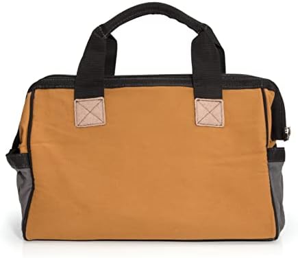 Dickies 16-Inch Durable Canvas Work Bag for Painters, Carpenters, and Builders, Heavy-Duty Zipper, Reinforced Handles, Exterior Pockets, Tan/Grey - Image 2