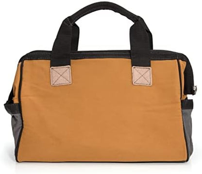 Dickies 16-Inch Durable Canvas Work Bag for Painters, Carpenters, and Builders, Heavy-Duty Zipper, Reinforced Handles, Exterior Pockets, Tan/Grey - Image 2