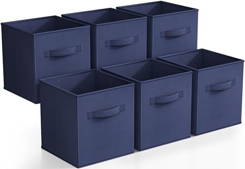 Sorbus Fabric Storage Cubes, 6-Pack Foldable Bins (11 Inch, Navy Blue) by Sorbus