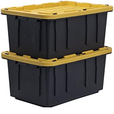 CX Heavy Duty 17-Gallon Stackable Plastic Storage Bins with Lids, 2 Pack by BLACKYELLOW