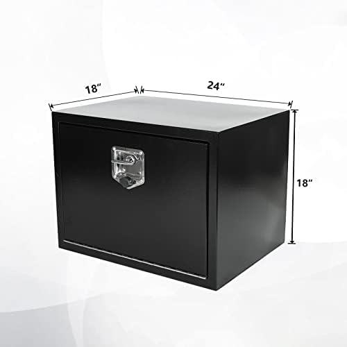 confote 24 Inch Black Steel Tool Box Pick Up Truck Bed Underbody Storage Organizer with T-Handle Latch and Keys 24x18x18'' - Image 2