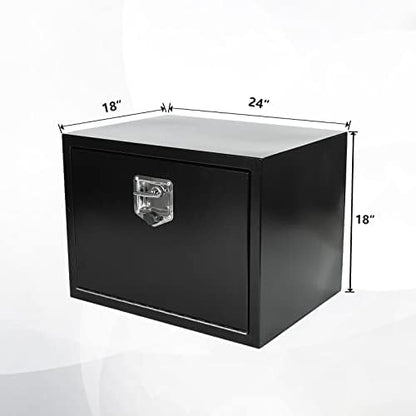 confote 24 Inch Black Steel Tool Box Pick Up Truck Bed Underbody Storage Organizer with T-Handle Latch and Keys 24x18x18'' - Image 2